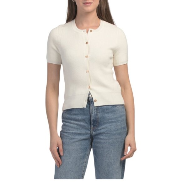 RAG & BONE Chalk Michal Short Sleeve Cardigan - Picture 1 of 2